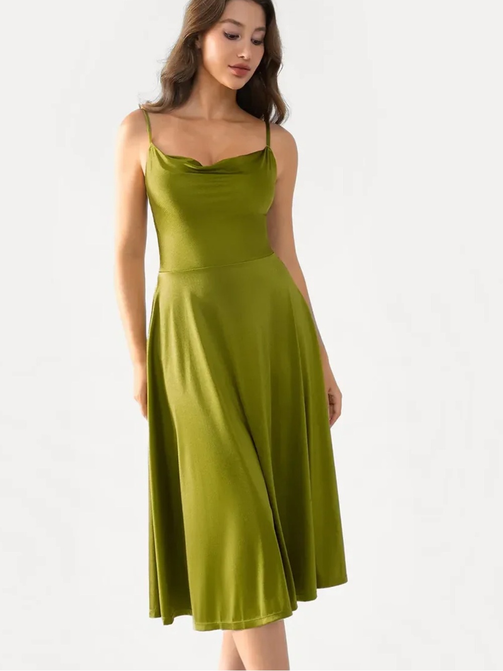 Shapewear Strappy Cowl Neck Fit & Flare Midi Dress